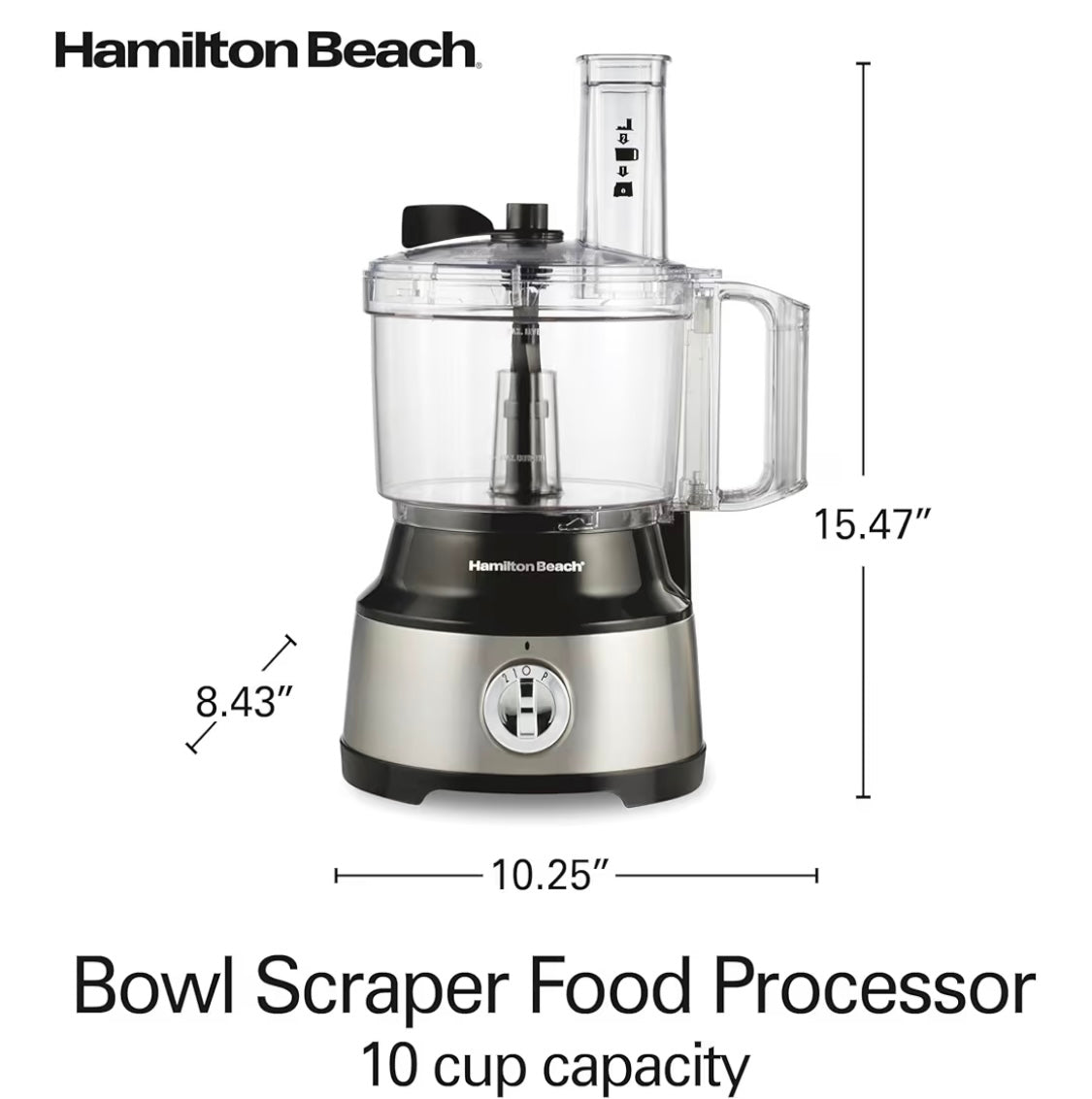 Hamilton Beach Food Processor & Vegetable Chopper for Slicing, Shredding, Mincing, and Puree, 10 Cups + Easy Clean Bowl Scraper, Black and Stainless Steel (70730)