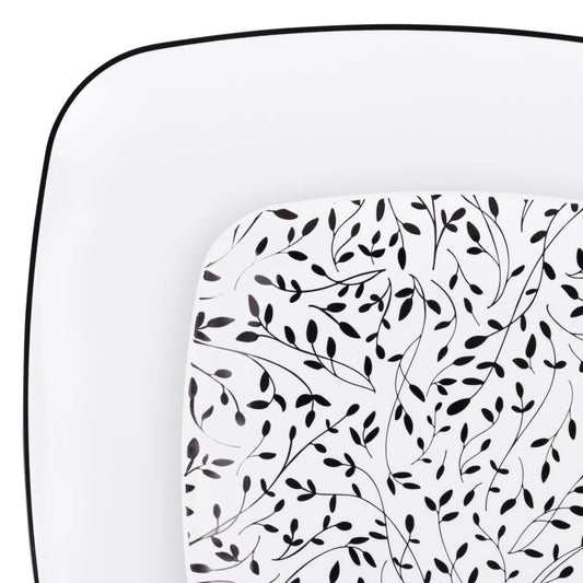 Leaf Square Organic Combo Plates 7.25″ & 10″ Black/White (32 Count)