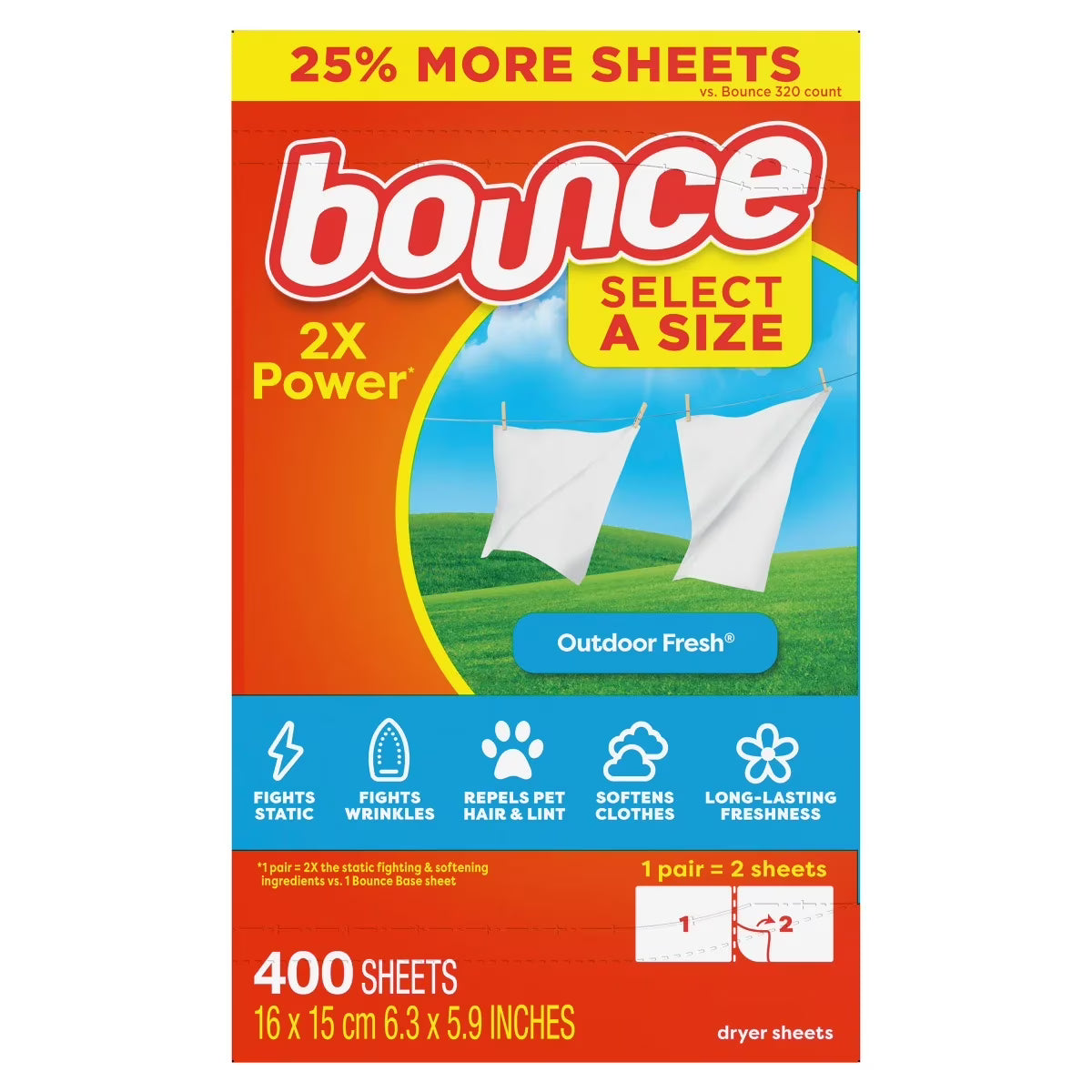 BOUNCE Dryer Sheets SELECT A SIZE 2X POWER 400 Sheets