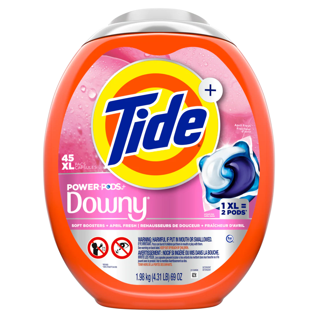 Tide Power PODs + Downy Laundry Detergent Pods Soft Boosters + April Fresh Detergent soap pacs for Laundry washing HE compatible - 45ct