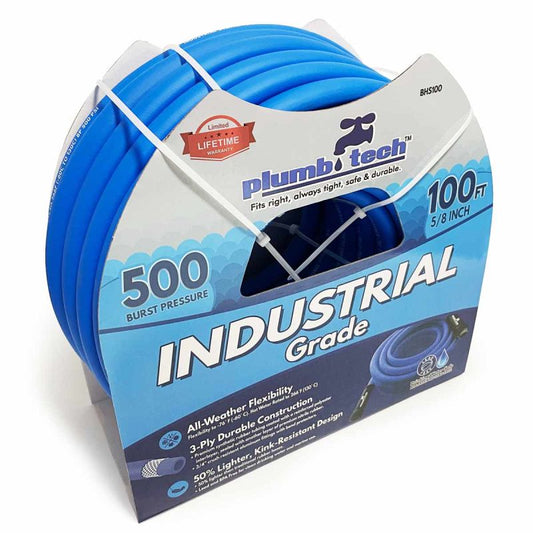 5/8" x 100' Industrial Grade Dual-Purpose Blue Synthetic Rubber Hose, BPA Free for Safe Drinking, 500 PSI Burst Pressure