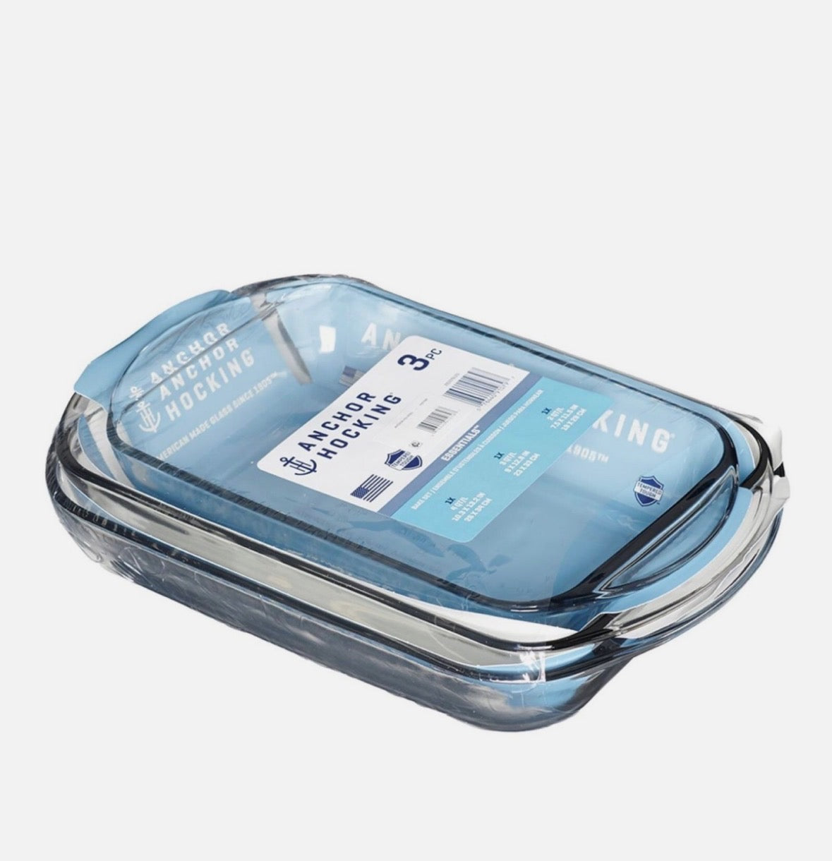 ANCHOR HOCKING 3pc Glass BAKE SET 1Q-2Q-3Q