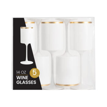 Square Wine Glass 14oz White/Gold Rim (5 Count)