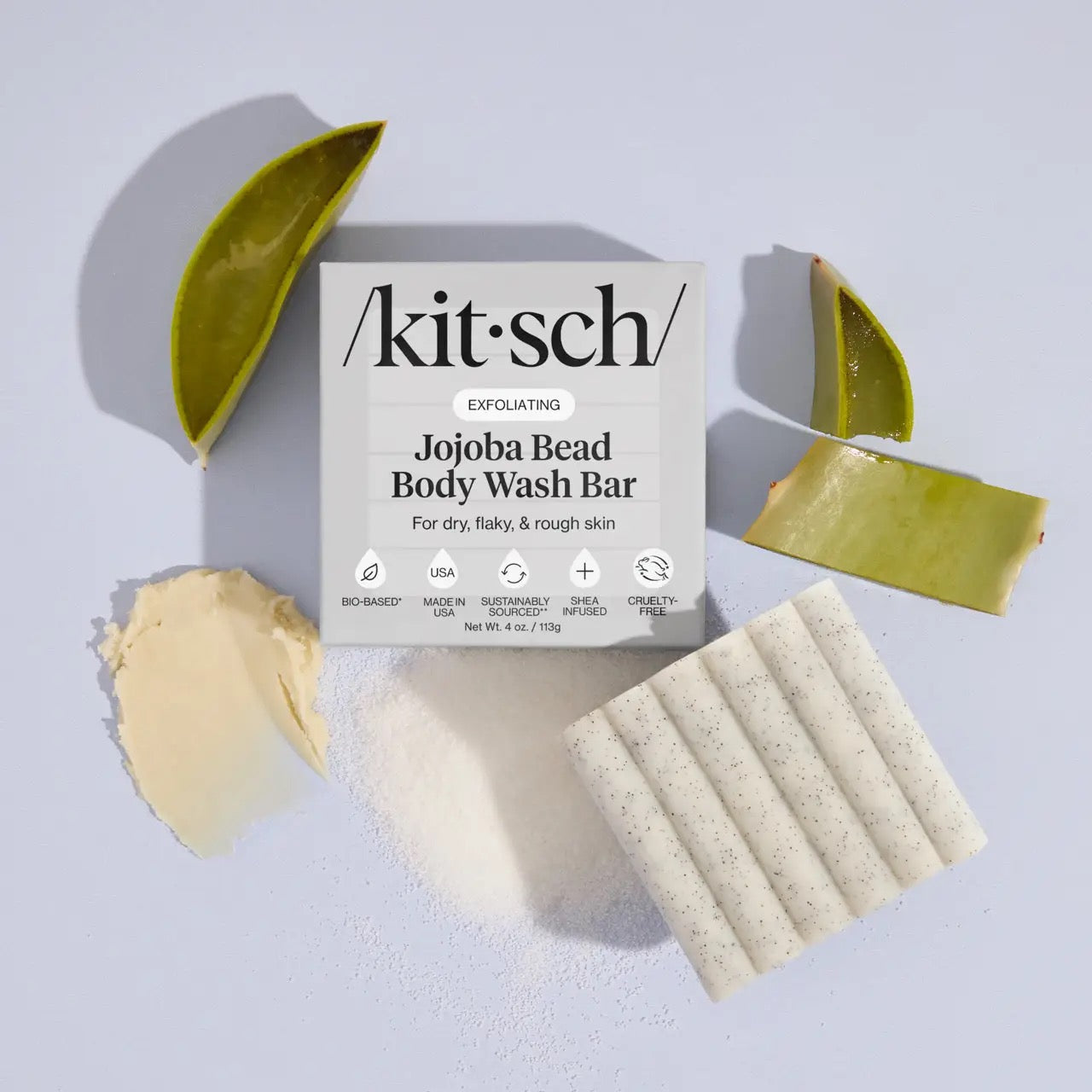 Kit•sch/ exfoliating jojoba bead body wash bar for dry, flaky and rough skin 