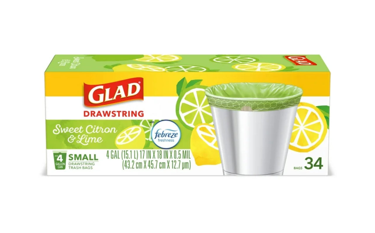 Glad small 4 Gallon drawstring 34 bags