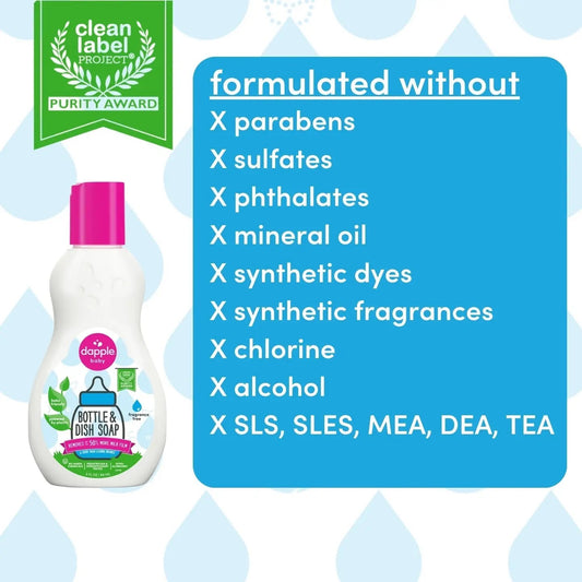 Dapple Bottle & Dish Soap - Fragrance Free - 3 fl oz: Hypoallergenic, Paraben-Free, Sulfate-Free, Dye-Free