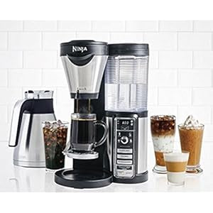 Ninja Coffee Maker for Hot/Iced Coffee with 4 Brew Sizes, Programmable Auto-iQ, Milk Frother, 43oz Stainless Carafe, Tumbler and 100 Recipes (CF085Z)