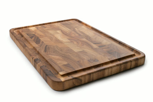 LARGE END GRAIN PREP BOARD WITH JUICE CHANNEL, ACACIA WOOD