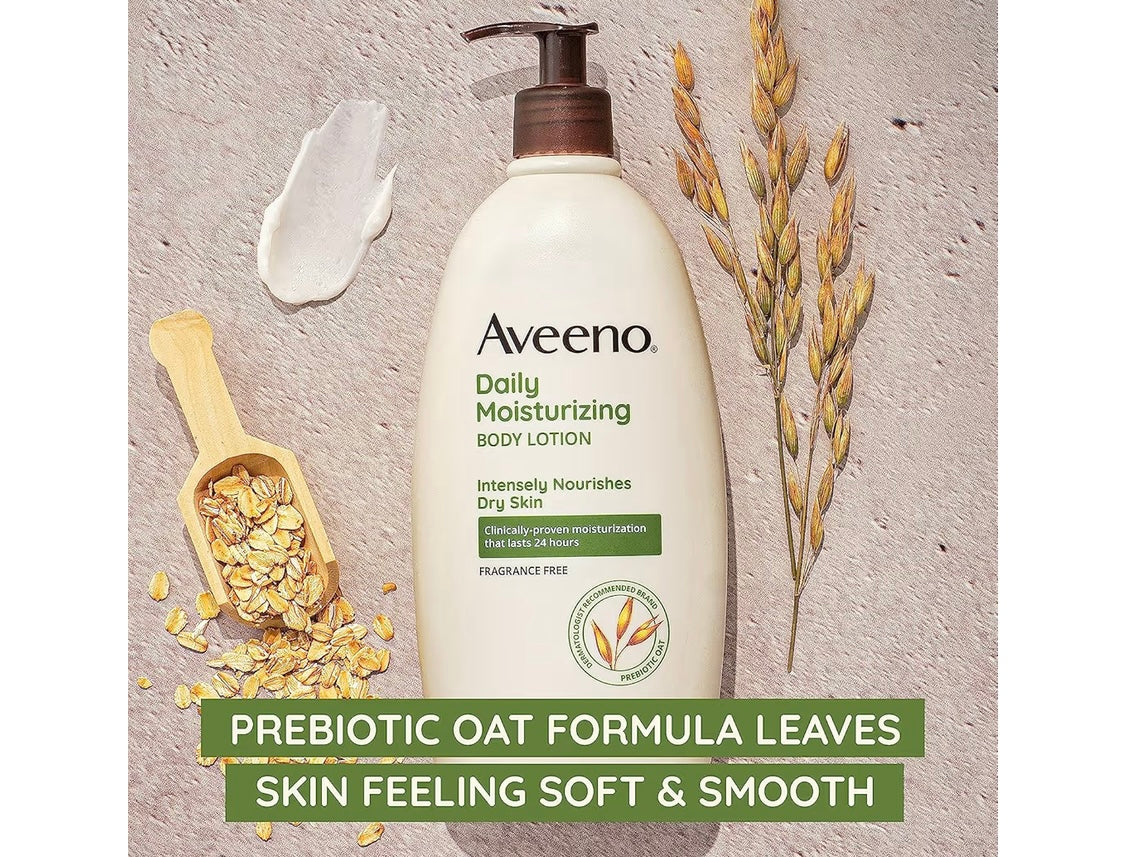 Aveeno Daily Moisturizing Body Lotion for Dry Skin with Prebiotic Oat, Fragrance & Paraben Free, Non-Greasy, Non-Comedogenic, for Sensitive Skin & 72-Hour Moisturizer 18 Fl Oz