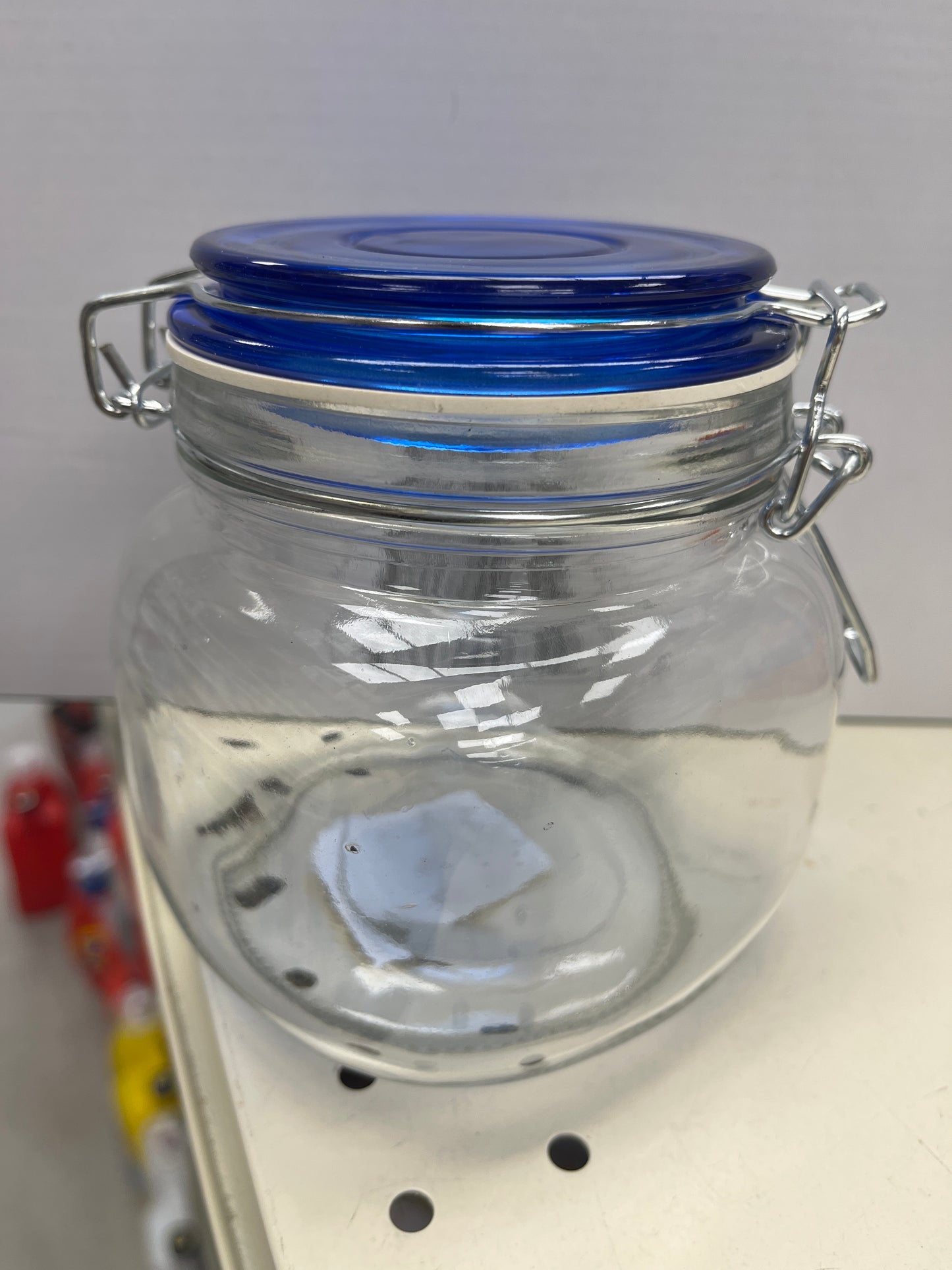 Glass jar blue top