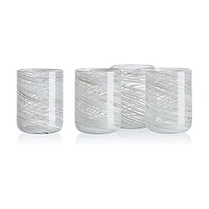 Mikasa Color Swirl Grey Set of 4 Double Old Fashion Drinking Glasses, 15 Ounce