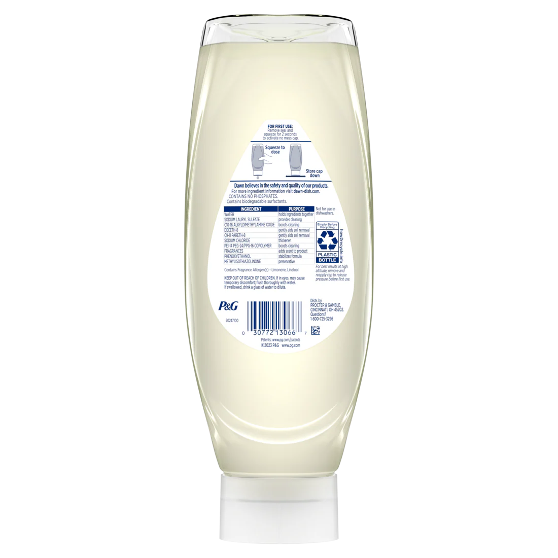 Dawn Free & Clear EZ-Squeeze Dish Soap Liquid, Dishwashing Liquid Grease Removal Lemon - 24.3oz