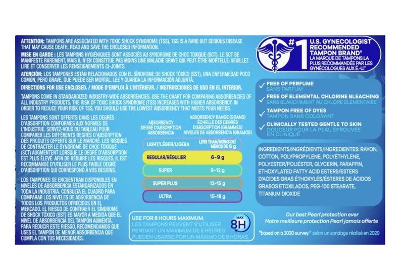 Tampax Pearl Tampons Regular Absorbency Unscented - 8ct