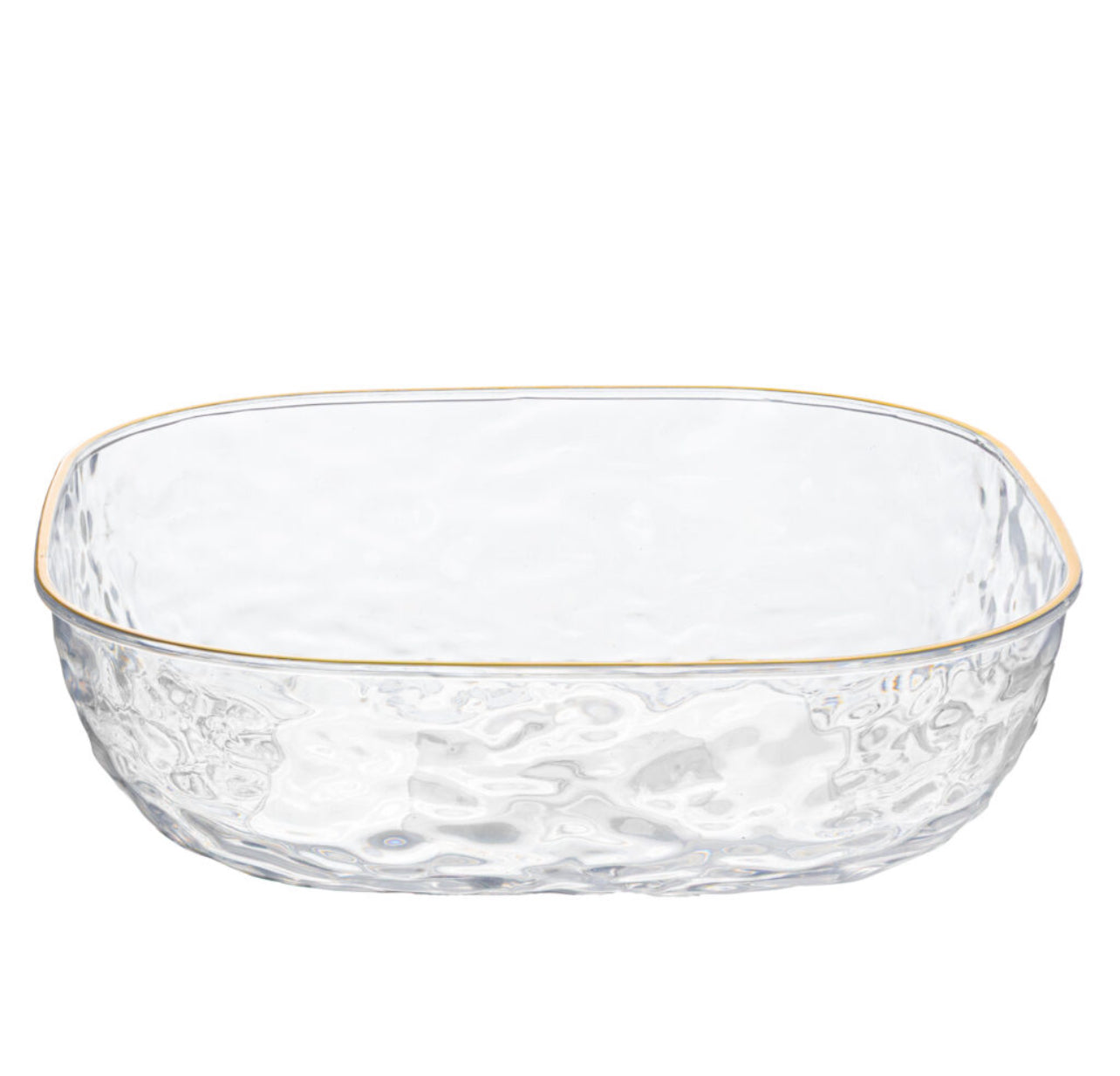 Hammered Square Bowl Clear/Gold Rim 96oz