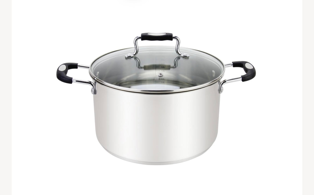 Millvado - Urban, Stock Pot with Glass Lid, Silicone Handles, 18/10 SS, Black, 4 qt