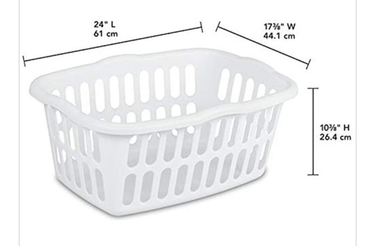 LAUNDRY BASKET-RECT-1.5 bushel WHITE ONLY