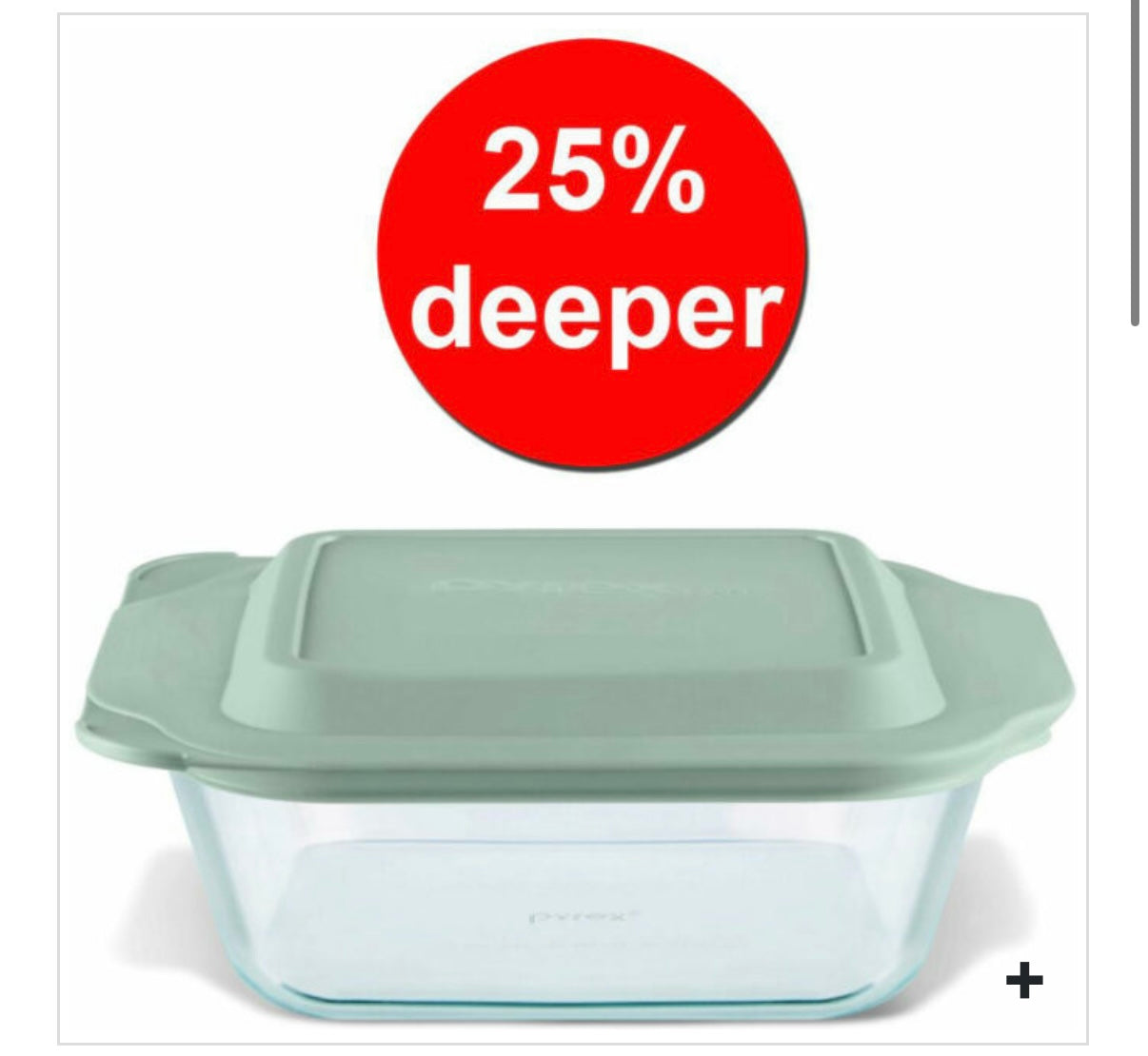 PYREX-DEEP-BAKE DISH w-COVER 2.6 QT – 8″x 8″x 4″