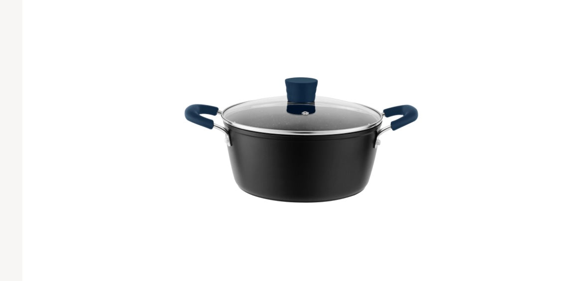 Millvado - Rainbow, Non Stick Pot with Glass Lid, Soft Grip Handle, Blue, 7 qt