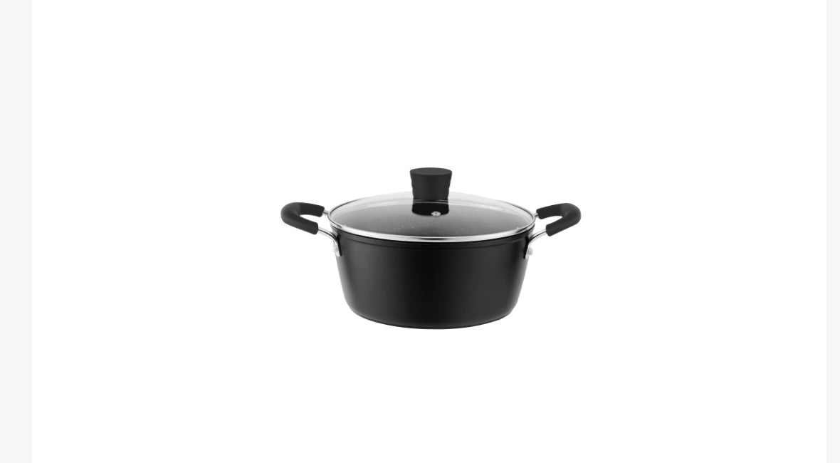 Millvado - Rainbow, Non Stick Pot with Glass Lid, Soft Grip Handle, Black, 9 qt