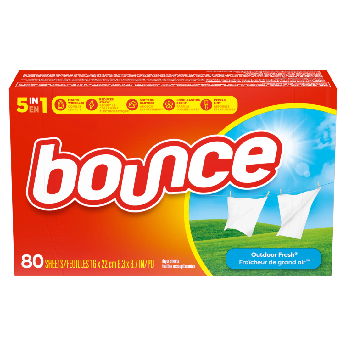 Bounce Dryer Sheets 5 in 1 Outdoor Fresh Scent - 80ct