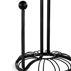 Spectrum Contempo Farmhouse Paper Towel Holder with Easy Tear Arm for Kitchen Counter Tabletop Bathroom, Sturdy Metal Rustic Paper Towel Stand with Weighted Base for Standard & Jumbo Rolls, BlacK