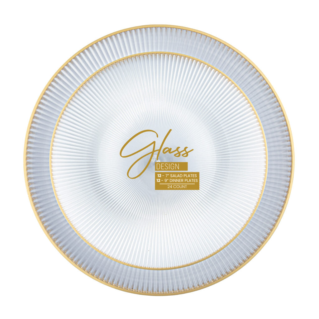 Glass 7″ & 9″ Combo Clear/Gold Rim (24 Count)