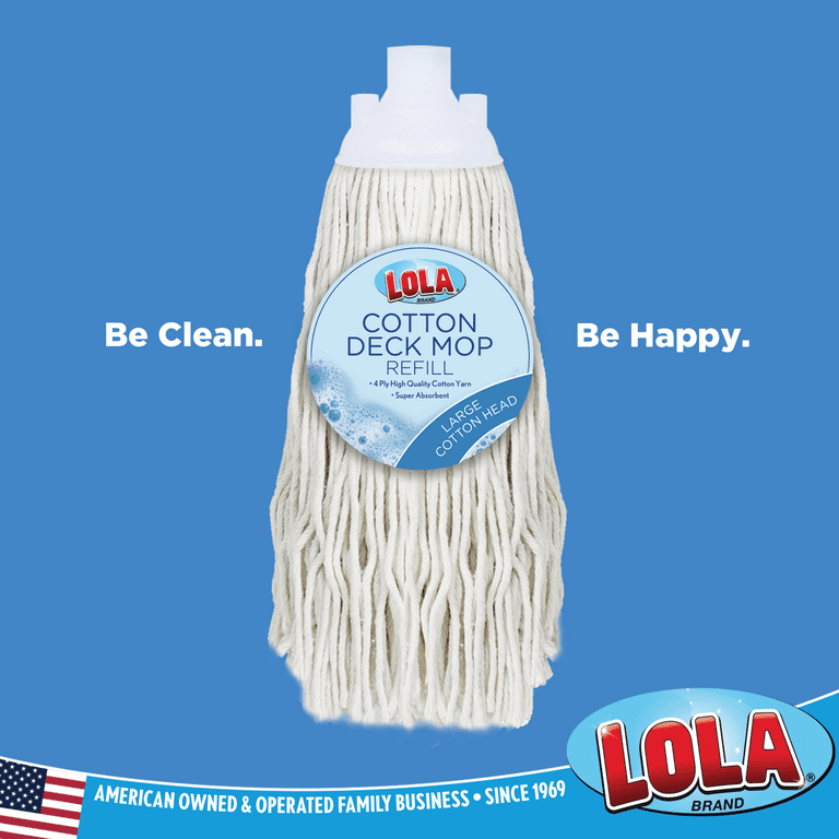 Lola Cotton Deck Wet Mop Refill Head, Soft Cotton Yarn, Fits Standard US Threaded Handles, 1 Pack