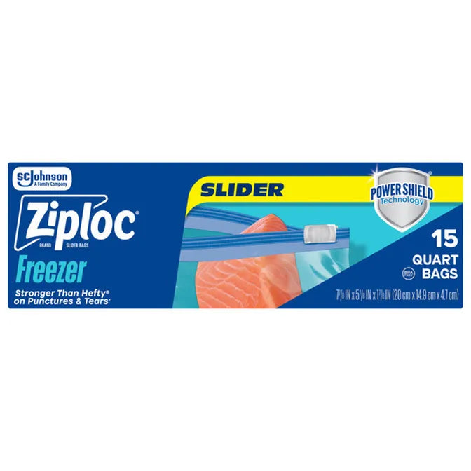 Ziplock Slider Quart Freezer Bag - 15ct