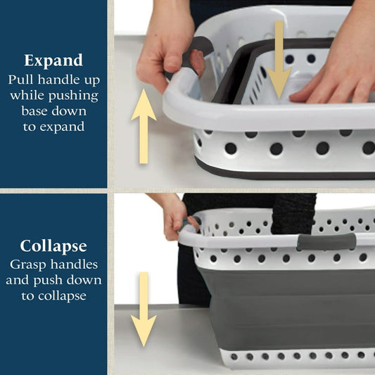 Collapsible Laundry Basket Portable Pop Up Plastic Laundry Hamper with Dual Grip, 24x16.7 40L