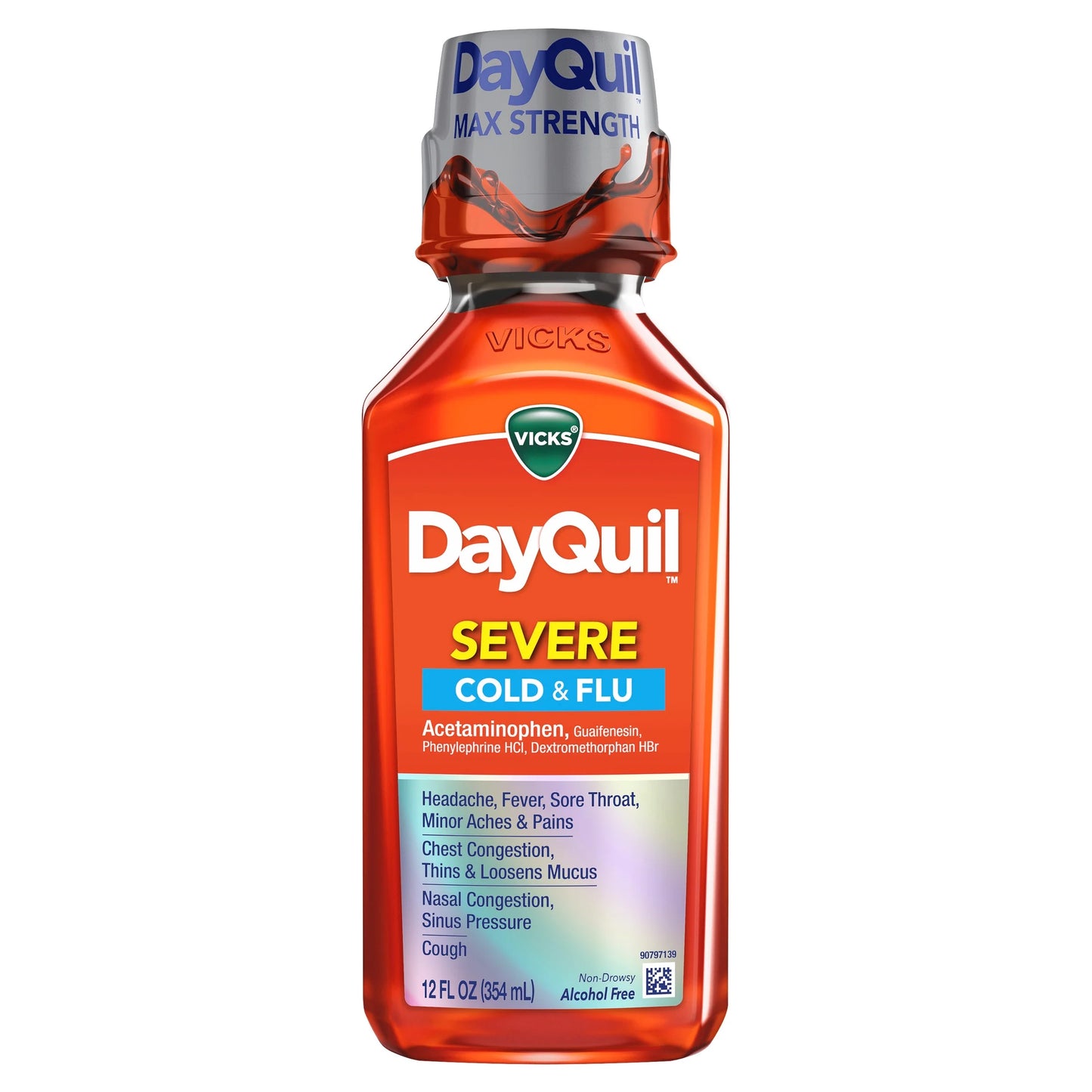 Vicks DayQuil SEVERE Cold & Flu Liquid, Cold and Flu Medicine for Adults, Citrus, 12 fl oz
