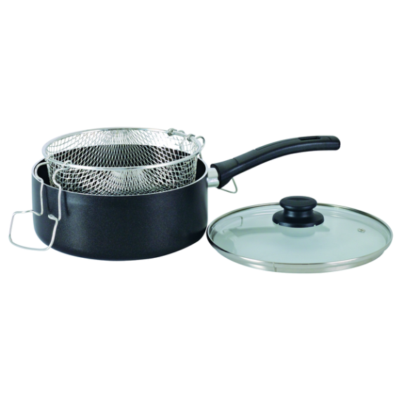 Classic Aluminum Nonstick Fryer Pot, Induction Compatible, High Quality, Black