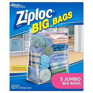 Ziploc Big Bags Clothes and Blanket Storage Bags for Closet Organization, Protects from Moisture, Jumbo, 3 Count