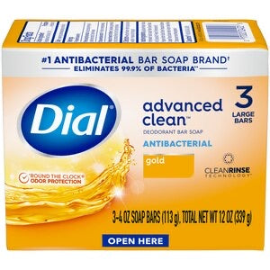 Dial Advanced Clean Antibacterial Deodorant Bar Soap, Gold, 3 Bars