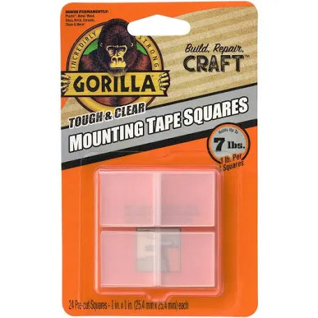 GORILLA-MOUNTNG TAPE SQUARES- CLEAR-24pk