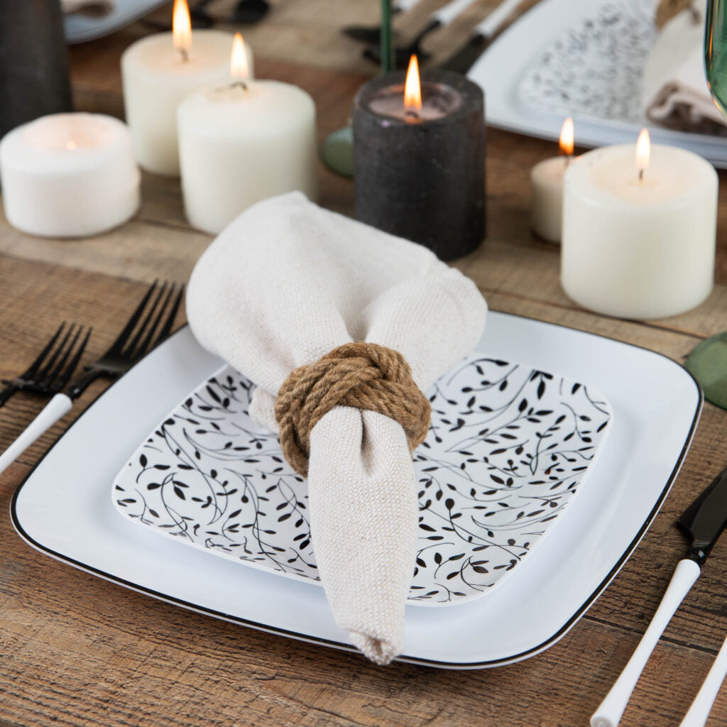 Leaf Square Organic Combo Plates 7.25″ & 10″ Black/White (32 Count)