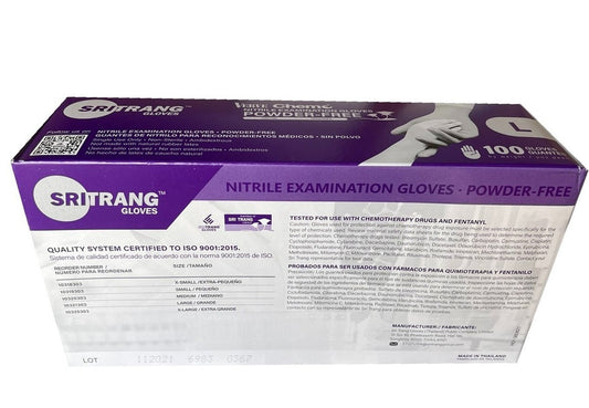 SriTrang Nitrile Exam Medical Gloves, Disposable Powder-Free 5 MIL Large - 100 count