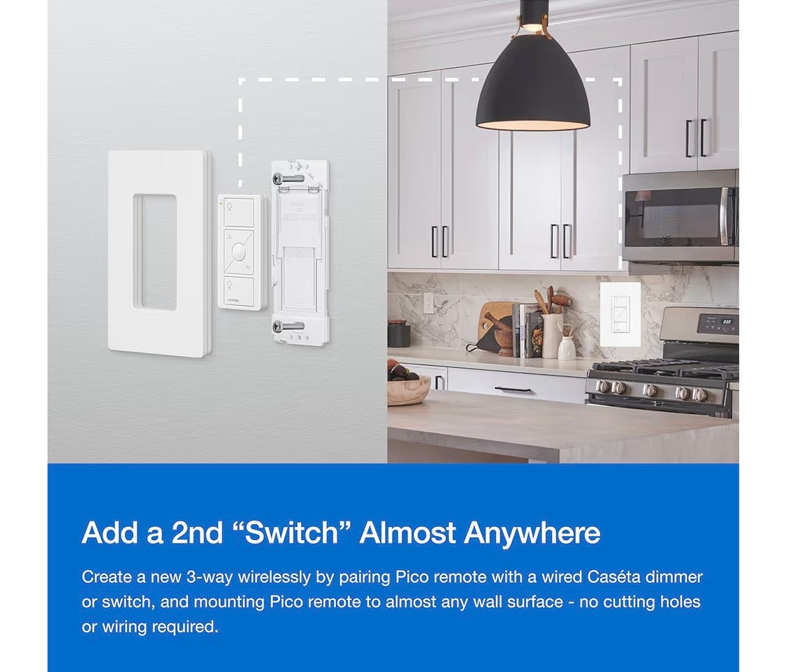 Lutron Caseta Original Smart Dimmer Switch Starter Kit, with Pico Remote, Wall Plate, and Smart Hub, Works with Alexa, Apple Home, and Google Home, 3 Way, 150W, No Neutral Req, P-BDG-PKG1W