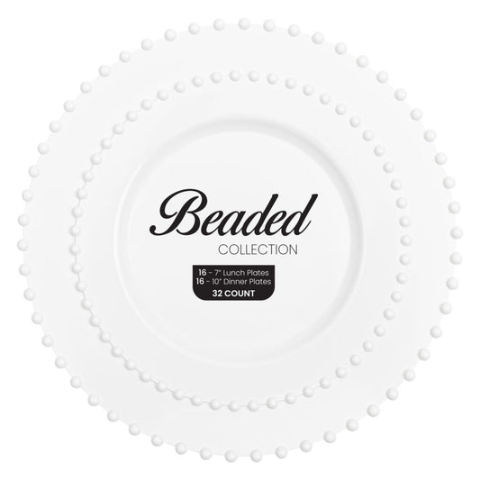 Beaded Collection Combo White 7″ & 10″ Plates (32 Count)