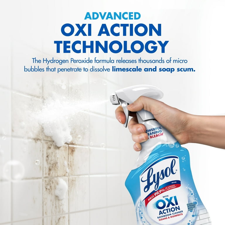 Lysol Bathroom Cleaner OXI Action Spray, Cleaning, Sanitizing, & Disinfecting Spray with Hydrogen Peroxide, Bleach Free, Cool Spring Breeze Scent, 32 fl oz