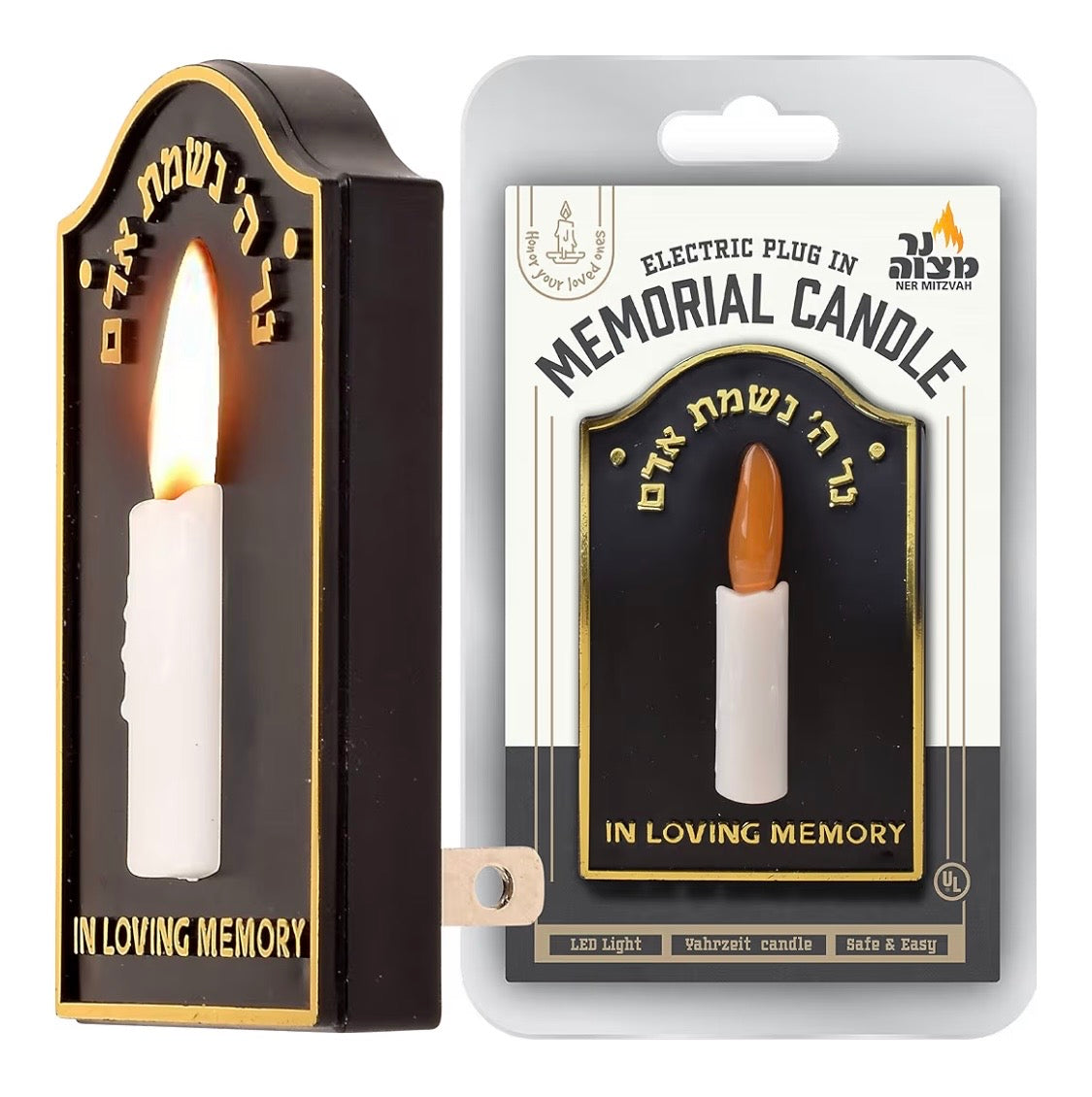 Ner Mitzvah Electric Yahrzeit Candle - LED Plug-in Memorial Candle - Flameless Memorial Candles - Safe & Easy to Use