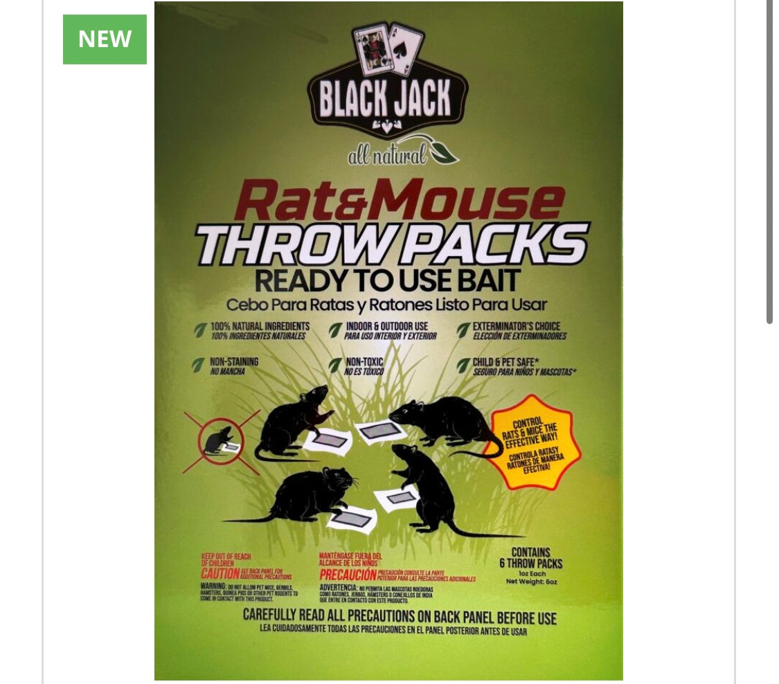 BLACK JACK RAT & MOUSE BAIT 1z THROW PACKS – 6ct