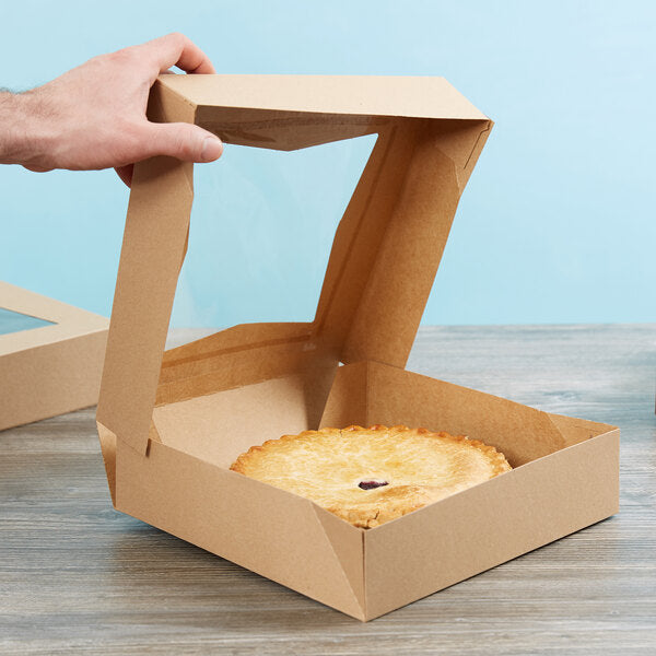 10" x 10" x 2 1/2" Kraft Customizable Auto-Popup Window Pie / Bakery Box