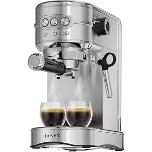 JASSY Espresso Coffee Makers 20 Bar Cappuccino Machines with Milk Frother for Espresso/Cappuccino/Latte/Mocha for Home Brewing with 35 oz Removable Water Tank/Full Stainless Steel /1450W