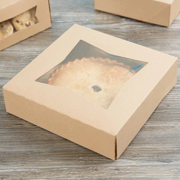 10" x 10" x 2 1/2" Kraft Customizable Auto-Popup Window Pie / Bakery Box