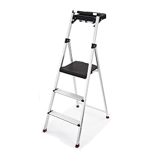 Rubbermaid 3-Step Ladder, Aluminum Lightweight Folding Step Stool with Project Tray, Silver, Tested to US Safety Standards, No Assembly Required