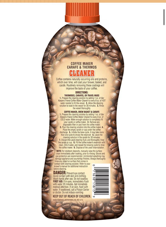 Bar Keepers Friend Coffee Maker Cleaner (1. 12 oz) Removes Stains & Oily Residue from Espresso Machines, Carafes, Thermos, Drip Coffee Pots, Single-Cup Coffee Makers & More
