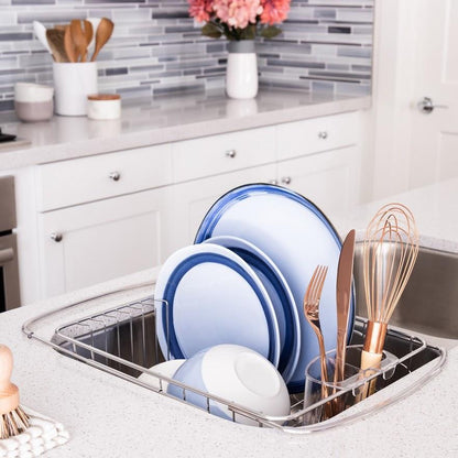 Adjustable over the sink dish, drainer stainless steel