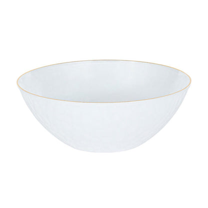Hammered Bowls 12oz White Transparent/ Gold Rim (10 Count