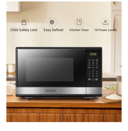 BLACK+DECKER EM031MNR – X2 ￼ Digital Microwave Oven with Turntable Push-Button Door, Child Safety Lock, 1000W, 1.1cu.ft, Black & Stainless Steel, 1.1 Cu.ft
