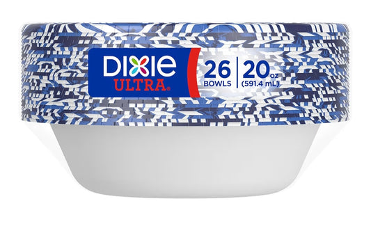 Dixie Ultra, Large Paper Bowls, 20 Oz, 26 Count, Microwave Safe, Compostable, Disposable Bowls Great For Breakfast, Lunch, And Dinner Meals